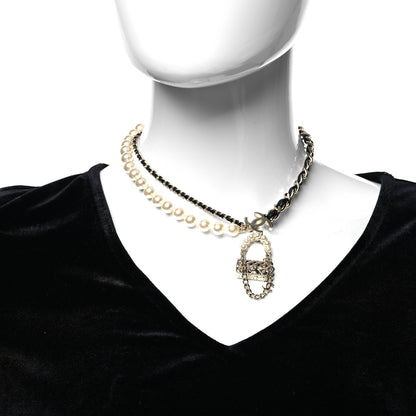 Chanel Lambskin Pearl Quilted Flap Necklace Gold Black Pearly White 2 of 5