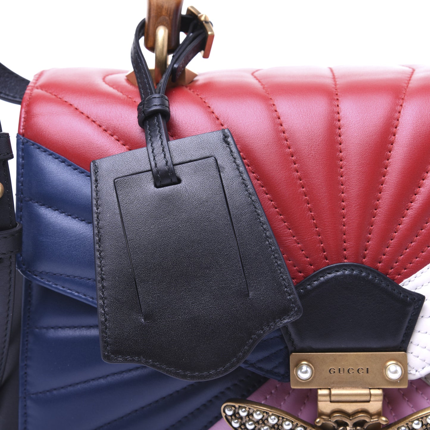 Calfskin Bamboo Trapuntata Queen Margaret Top Handle Bag Blue Agata Hibiscus Red Mystic White Sugar Pink