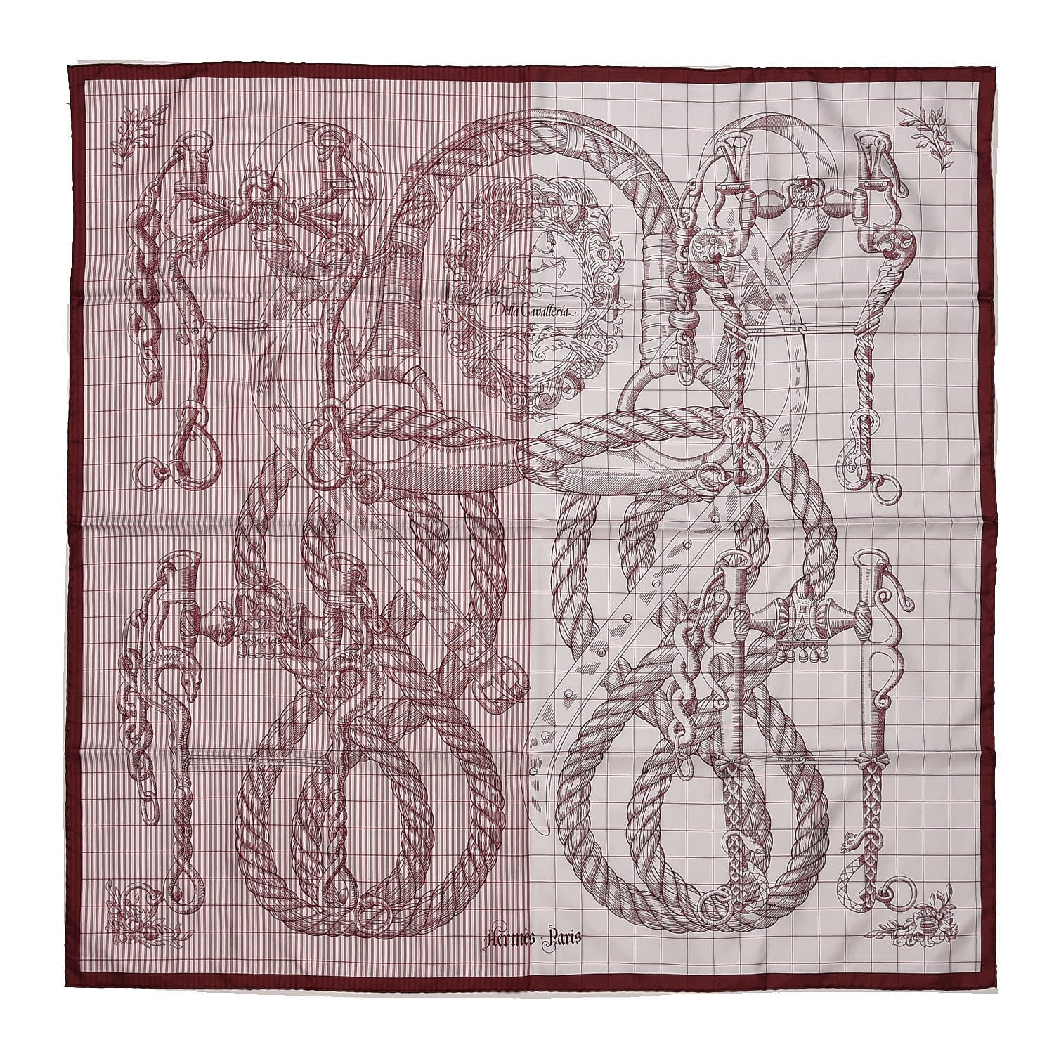 Hermes Silk Della Cavalleria Finesse Scarf 90 Bordeaux Blanc 1 of 7