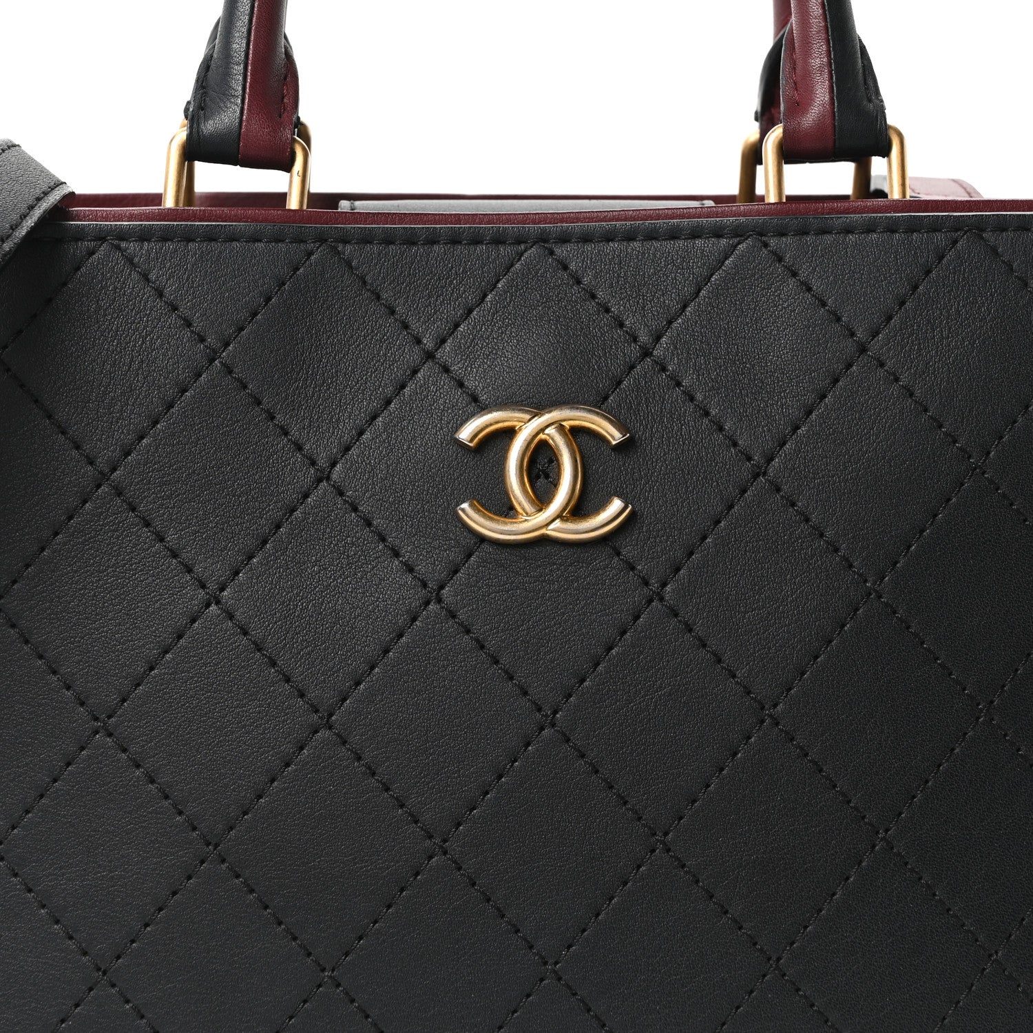 Chanel Bullskin Stitched Bi-Color Medium Shopping Tote Black 8 of 10