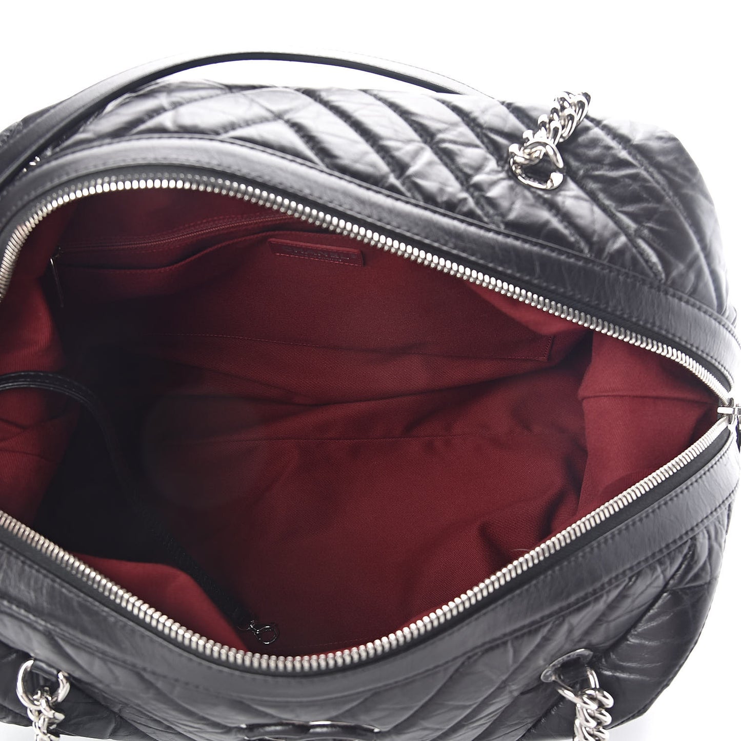 Aged Calfskin Chevron Quilted Duffle Bag Black