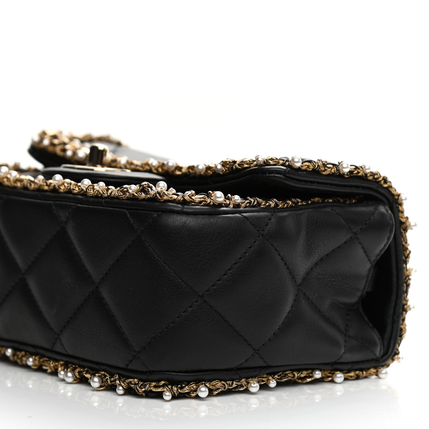 Chanel Lambskin Quilted Pearl Edge Mini Rectangular Flap Bag Black 10 of 11