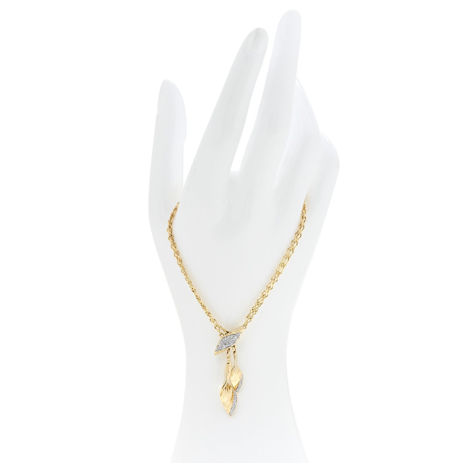 John Hardy 18K Yellow Gold Diamond Classic Chain Wave Hammered Pull Through Bracelet 2 of 4