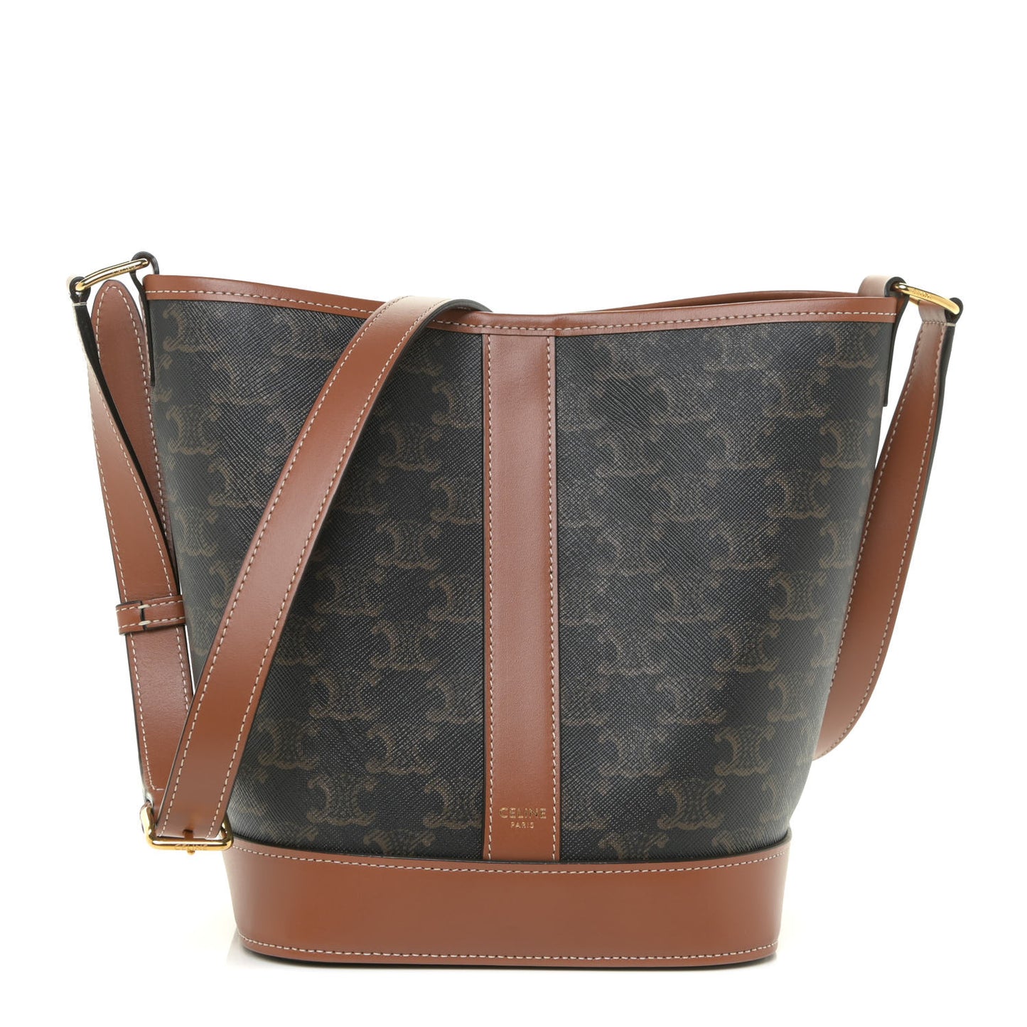 Triomphe Canvas Calfskin Small Bucket Bag Tan