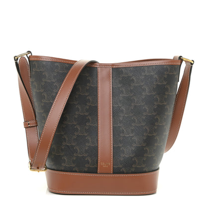 Celine Triomphe Canvas Calfskin Small Bucket Bag Tan 1 of 13
