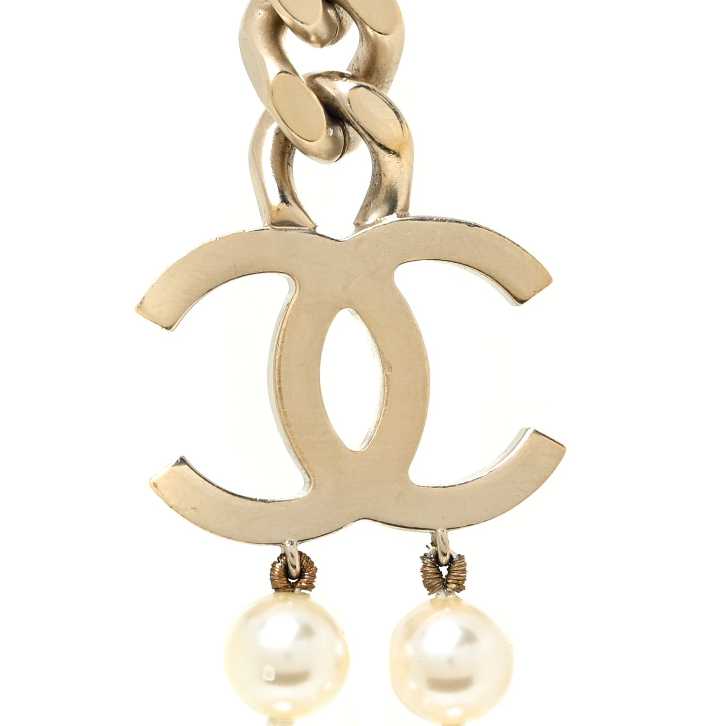 Pearl Chain CC Long Necklace Gold
