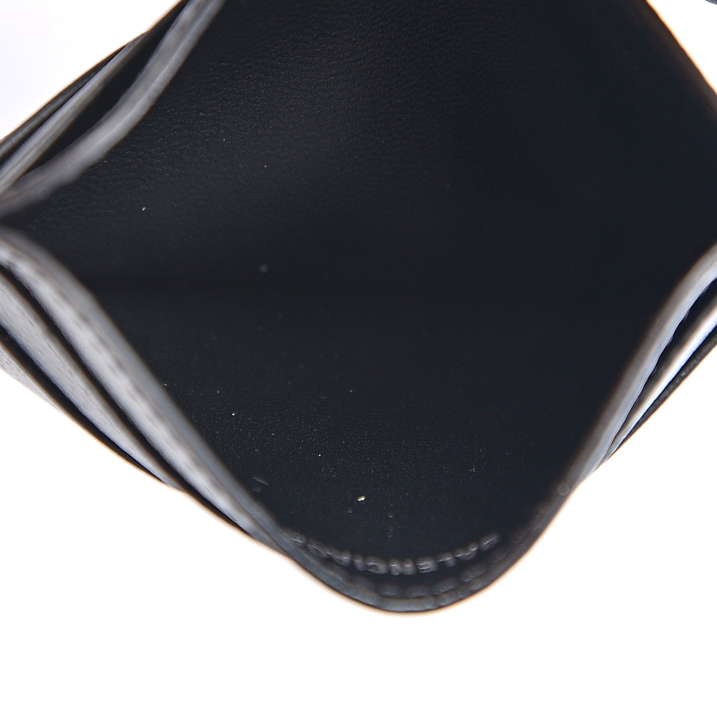 Grained Calfskin Logo Cash Rounded Card Holder Black White