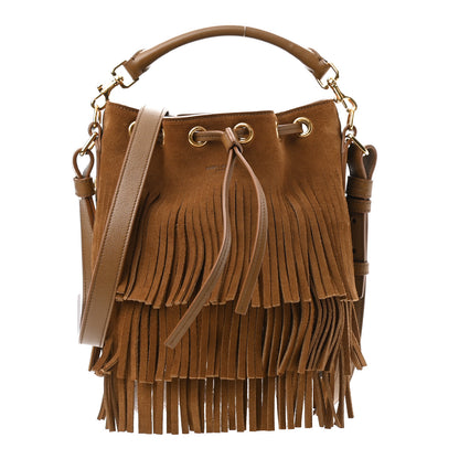 Saint Laurent Suede Calfskin Small Emmanuelle Fringe Bucket Bag Light Ocre 1 of 10
