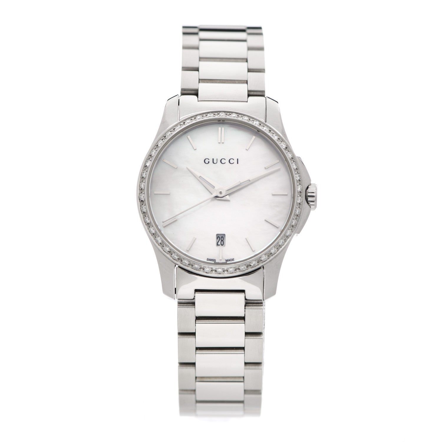 Gucci Stainless Steel Diamond Bezel Mother of Pearl 27mm G-Timeless Quartz Watch 1 of 8