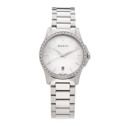Gucci Stainless Steel Diamond Bezel Mother of Pearl 27mm G-Timeless Quartz Watch 1 of 8