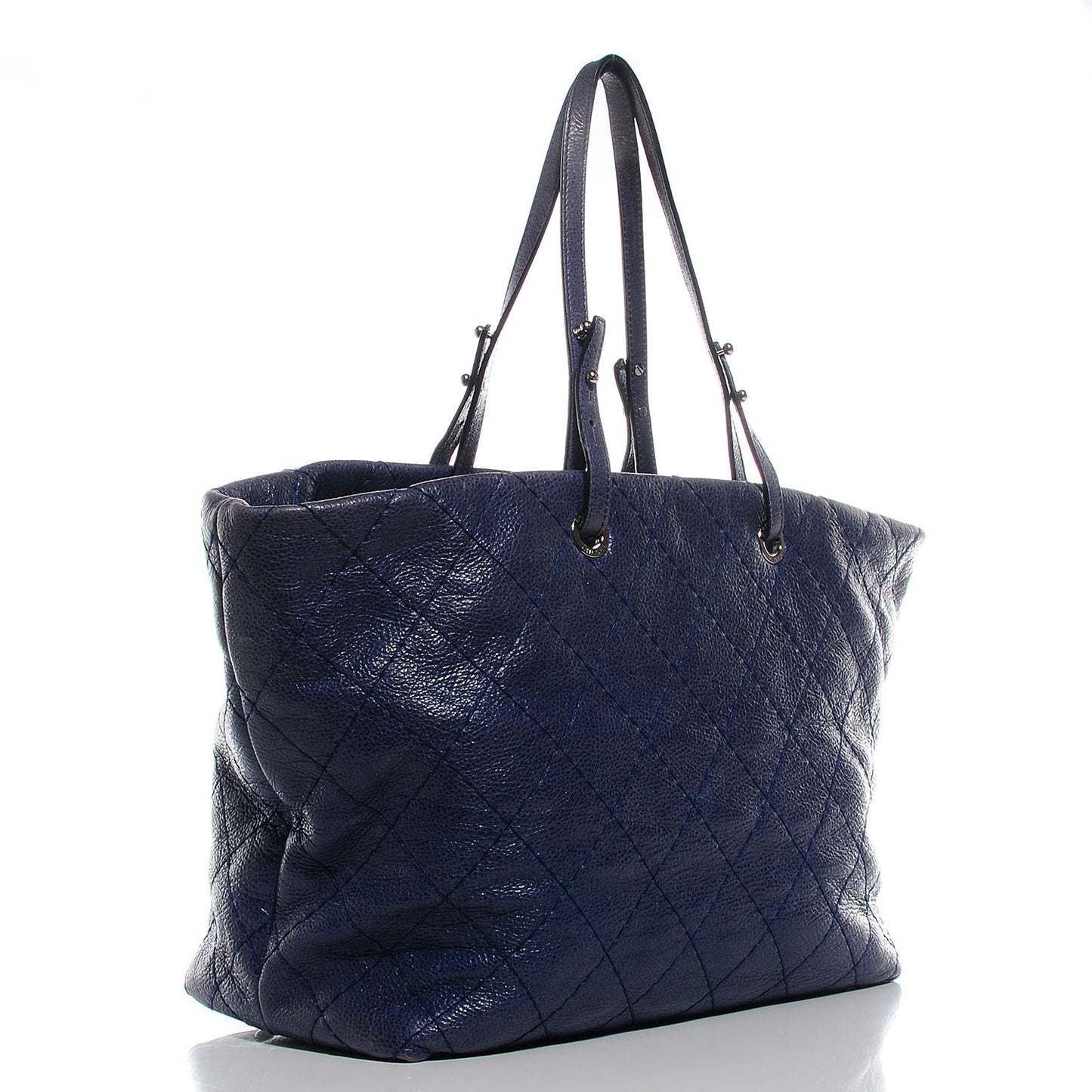 Glazed Calfskin XL on the Road Tote Dark Blue