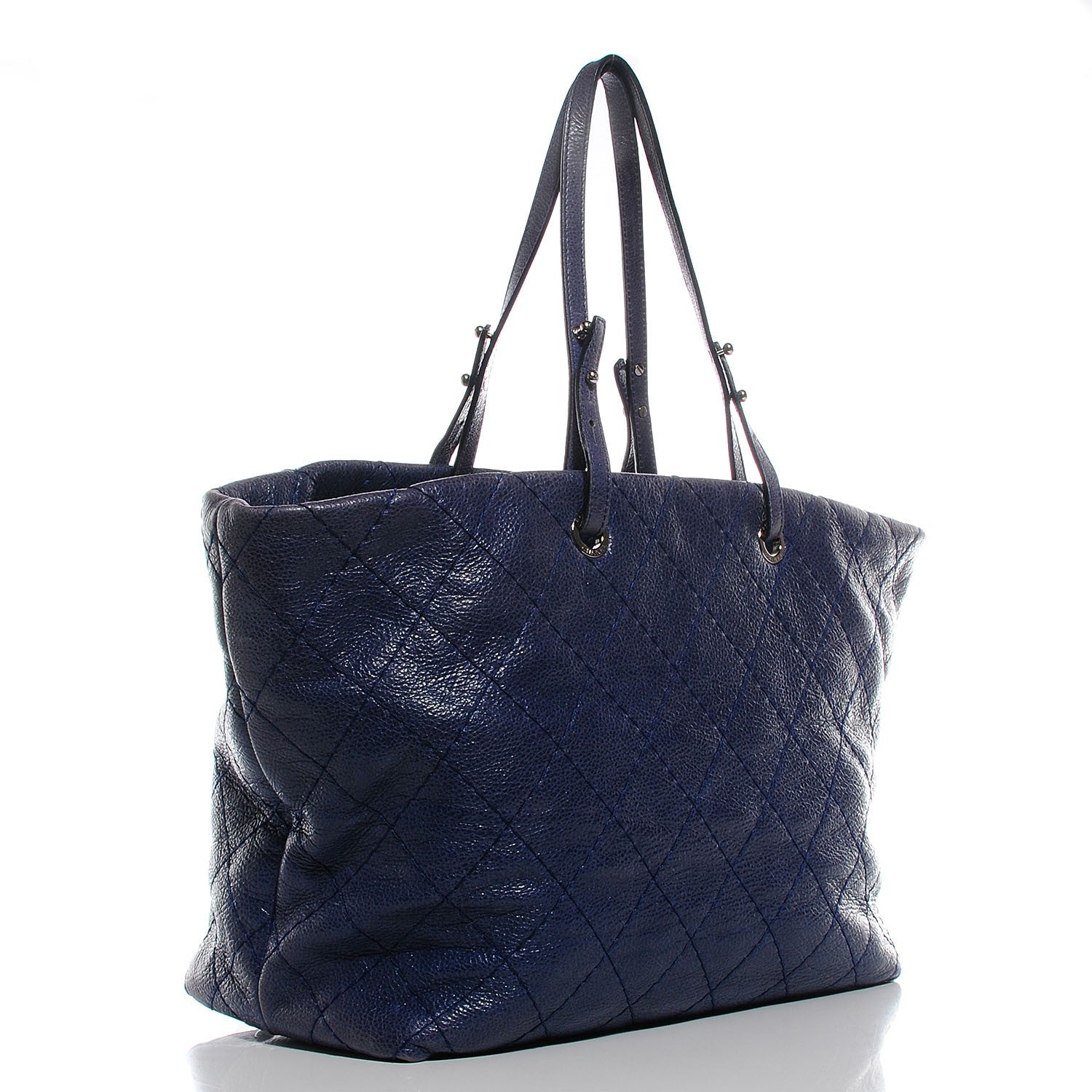 Chanel Glazed Calfskin XL on the Road Tote Dark Blue 3 of 7
