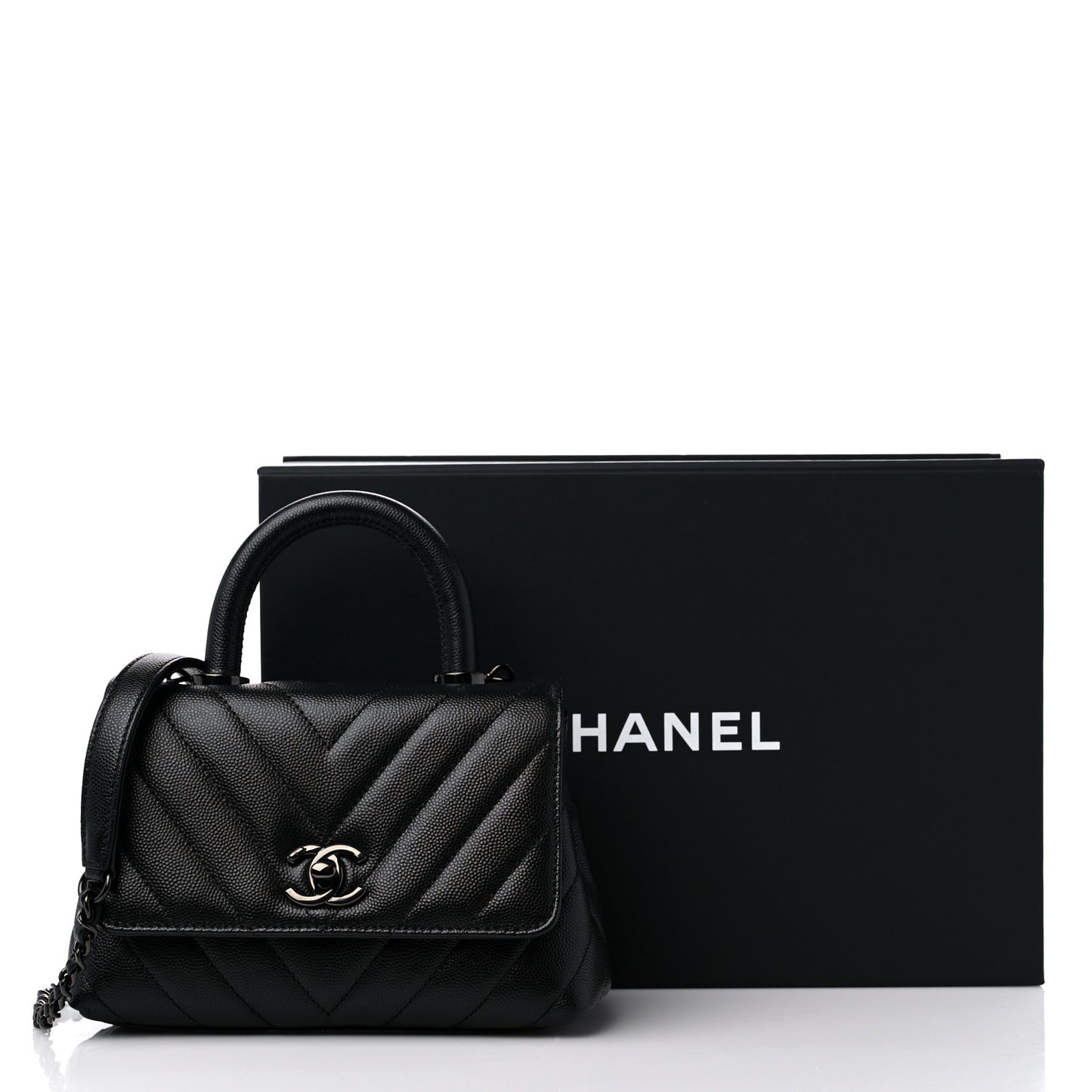Caviar Chevron Quilted Extra Mini Coco Handle Flap So Black
