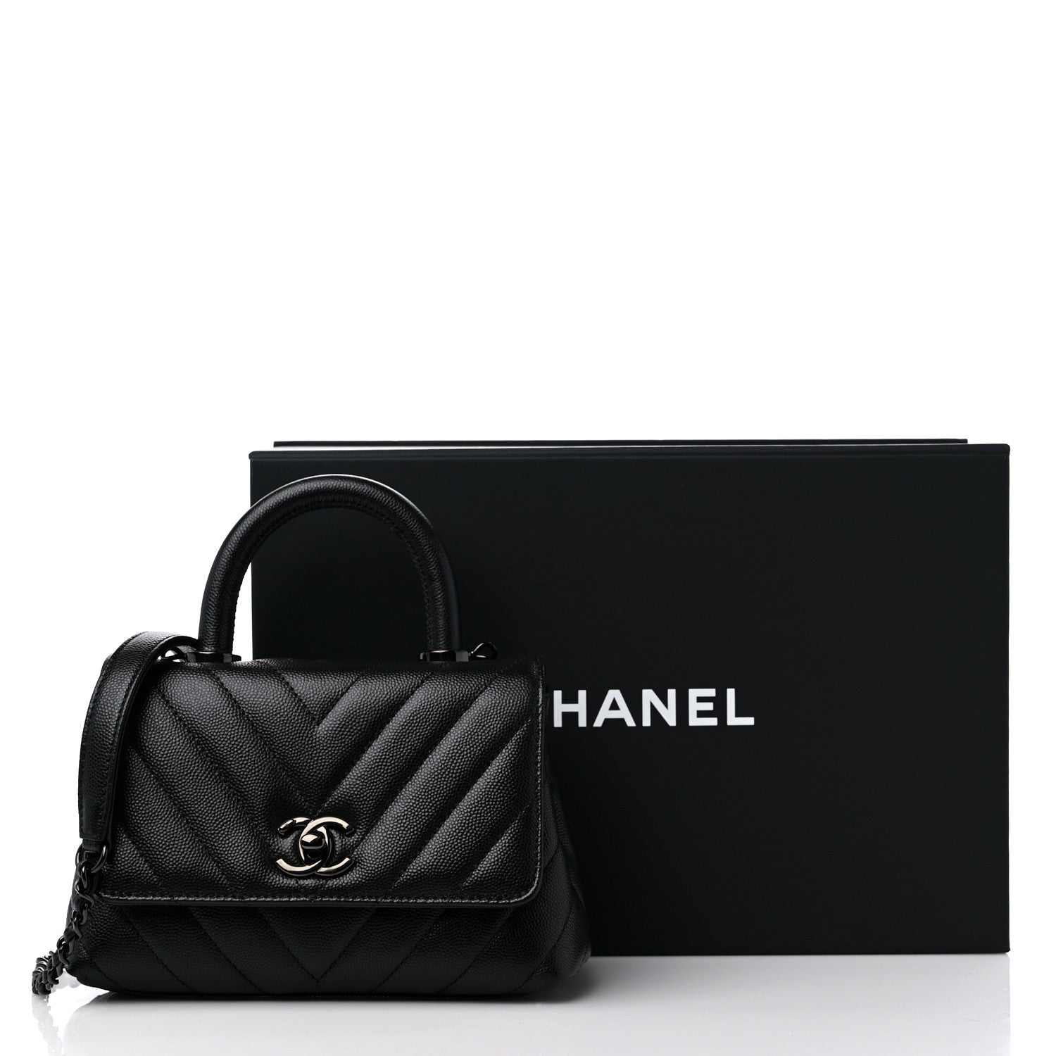Chanel Caviar Chevron Quilted Extra Mini Coco Handle Flap So Black 9 of 9