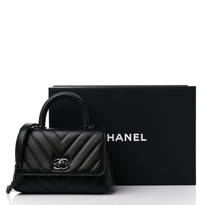 Chanel Caviar Chevron Quilted Extra Mini Coco Handle Flap So Black 9 of 9
