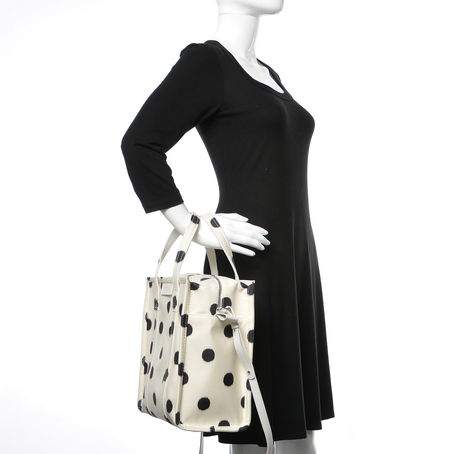 Silk Polka Dot S Bazar Shopper Tote White Black