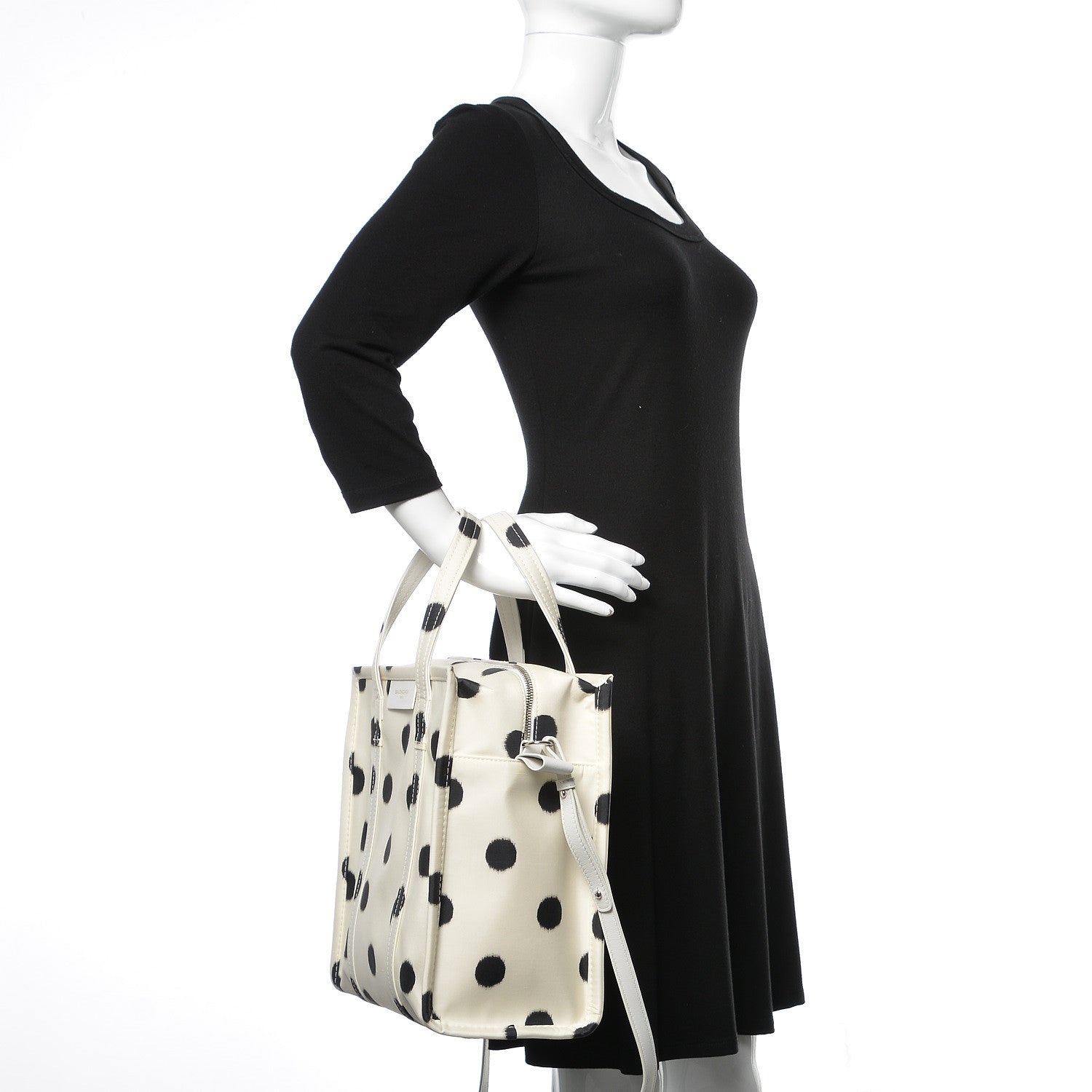 Balenciaga Silk Polka Dot S Bazar Shopper Tote White Black 3 of 10
