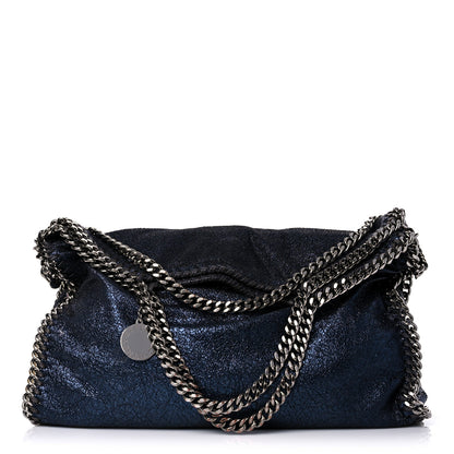 Stella McCartney Metallic Crackle Falabella Fold Over Tote Navy 1 of 10