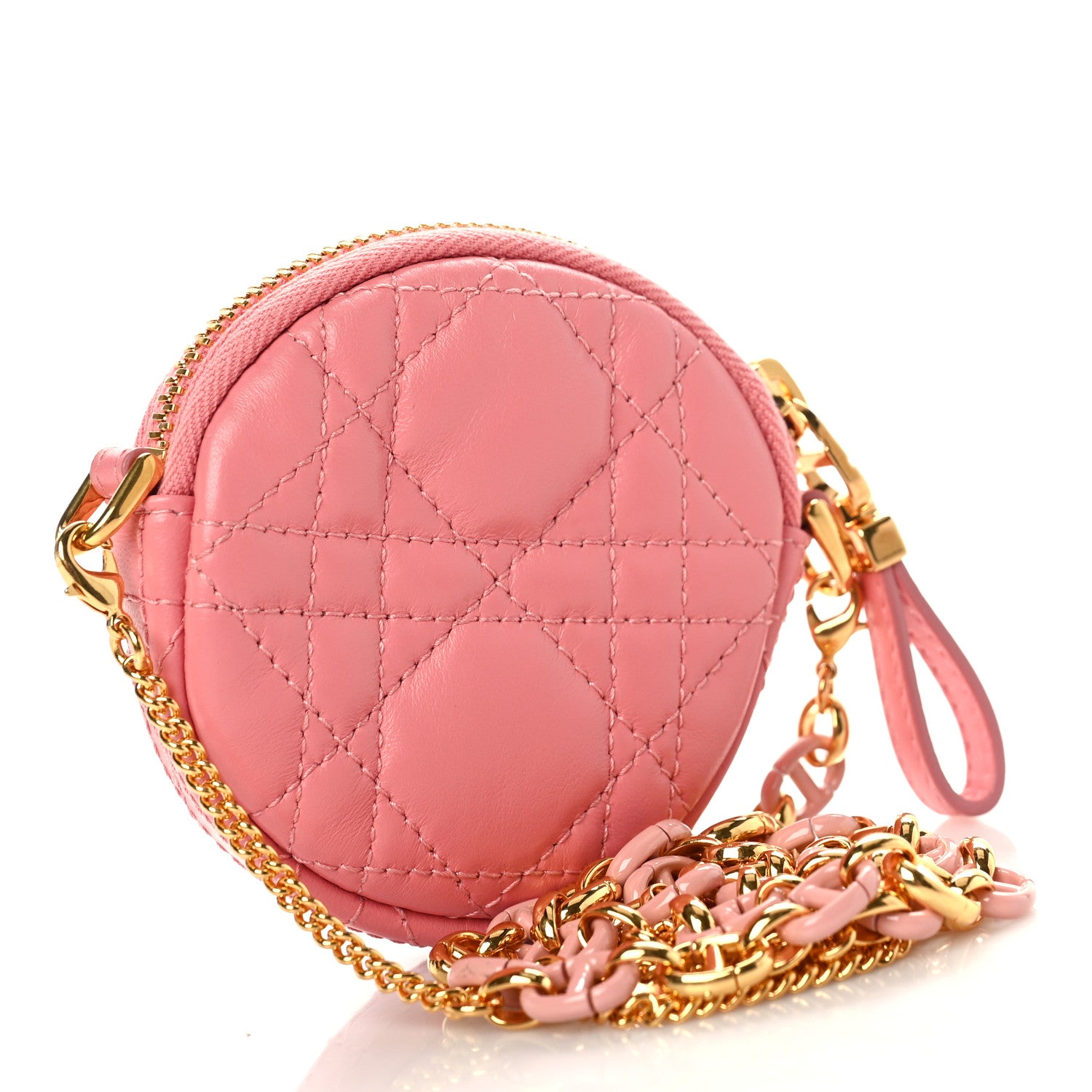 Christian Dior Lambskin Mini Cannage Round Caro Crossbody Pouch Peach Blossom Pink 3 of 8