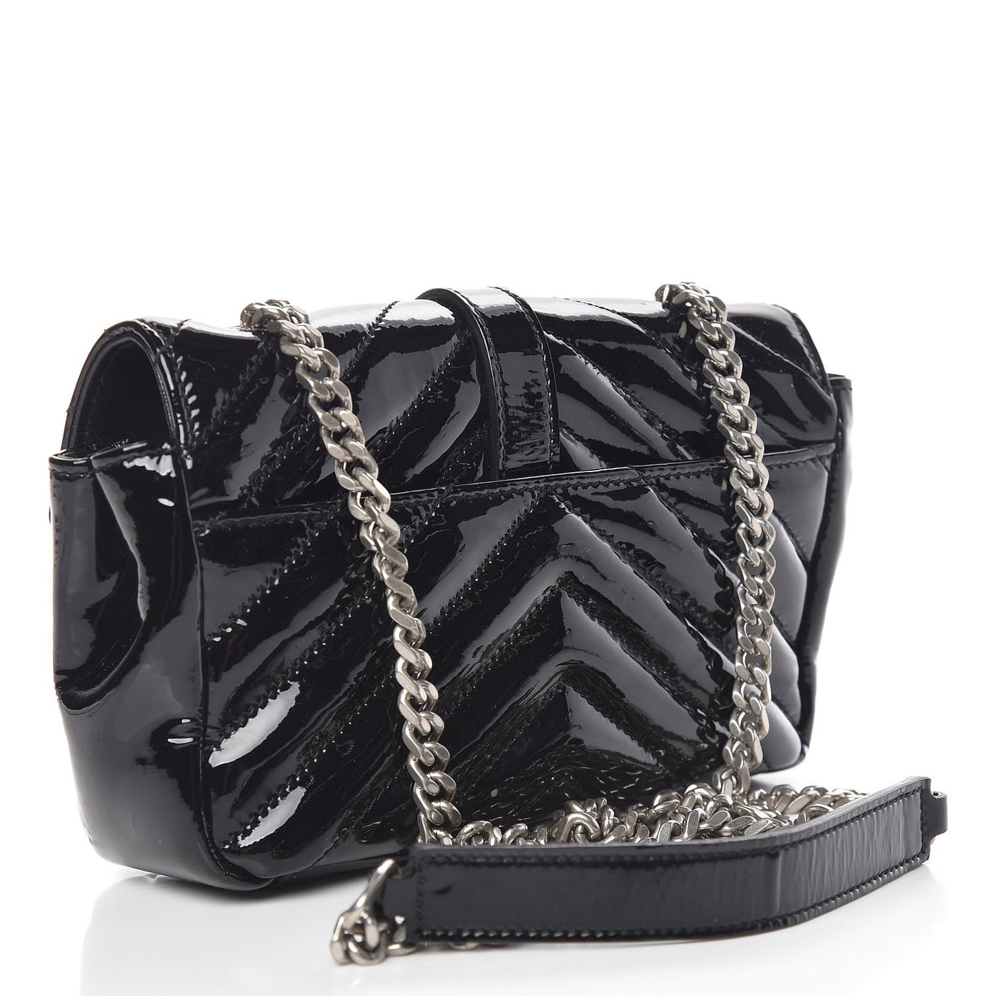 Patent Matelasse Chevron Monogram Classic Baby Chain Bag Black