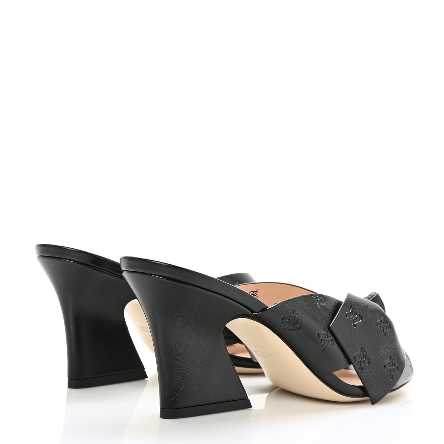 Calfskin Karligraphy Embossed Ffreedom Mules 38.5 Black