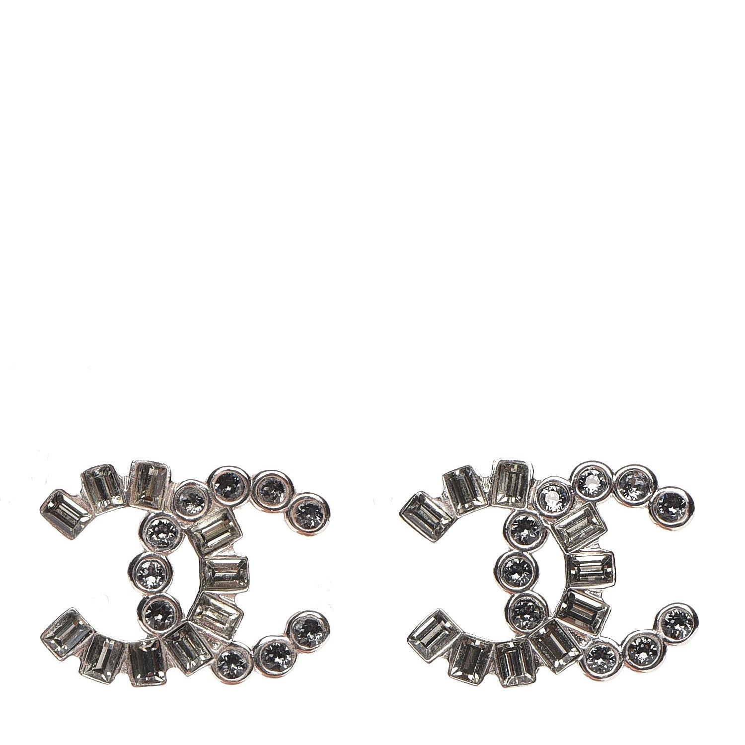 Chanel Baguette Crystal CC Earrings Silver 1 of 4