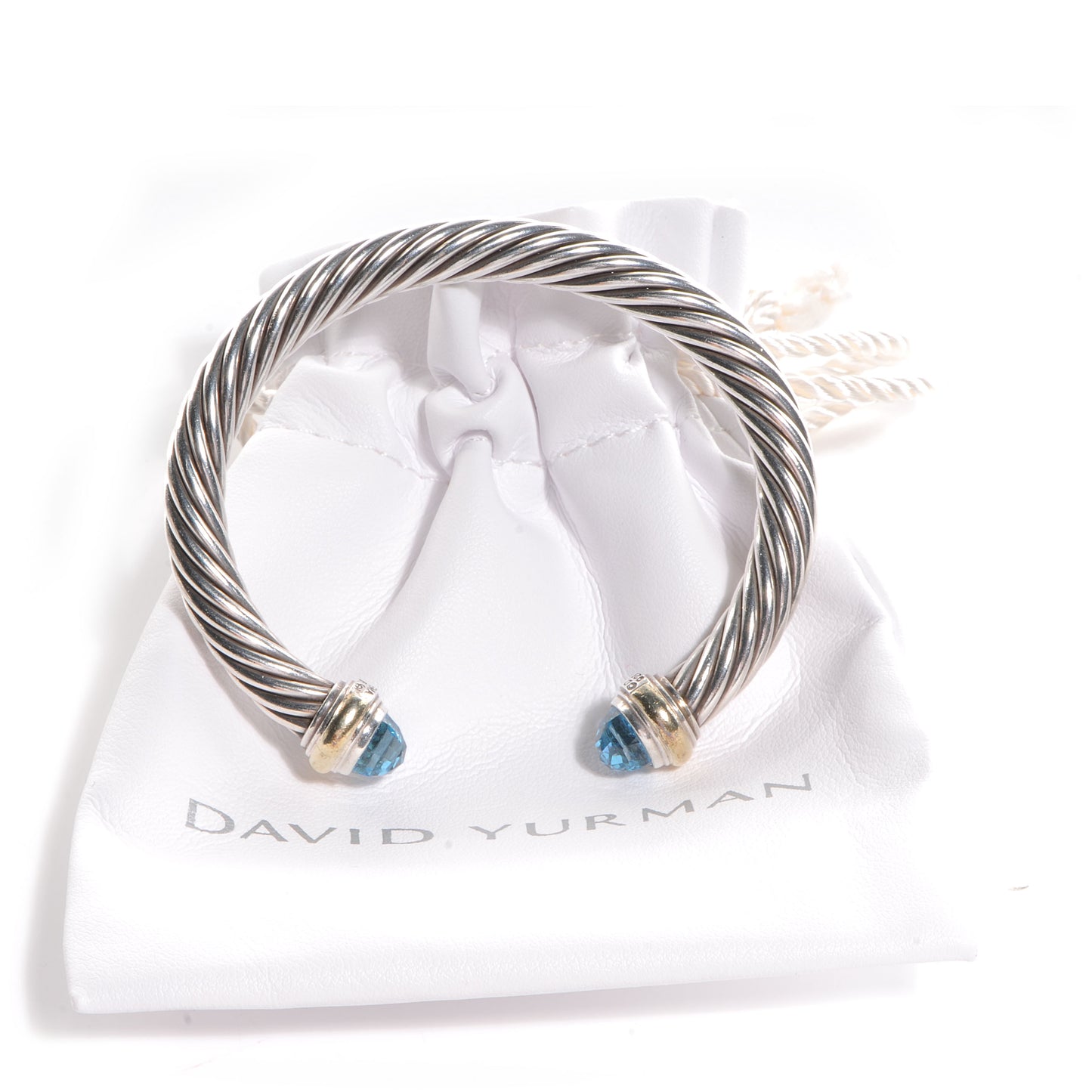 Sterling Silver 14K Yellow Gold Blue Topaz 7mm Cable Classics Bracelet