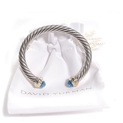 David Yurman Sterling Silver 14K Yellow Gold Blue Topaz 7mm Cable Classics Bracelet 6 of 6