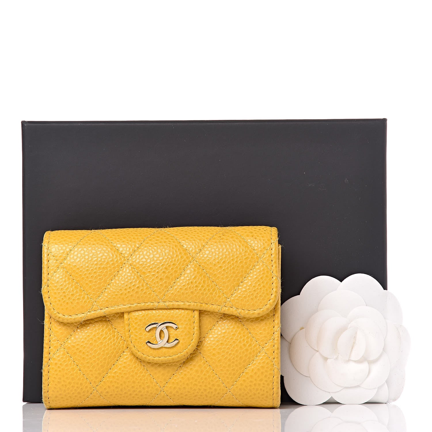 Chanel Caviar Quilted Card Holder Wallet Yellow 14 of 14