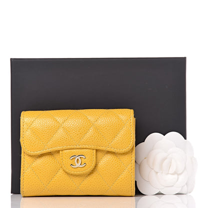 Chanel Caviar Quilted Card Holder Wallet Yellow 14 of 14