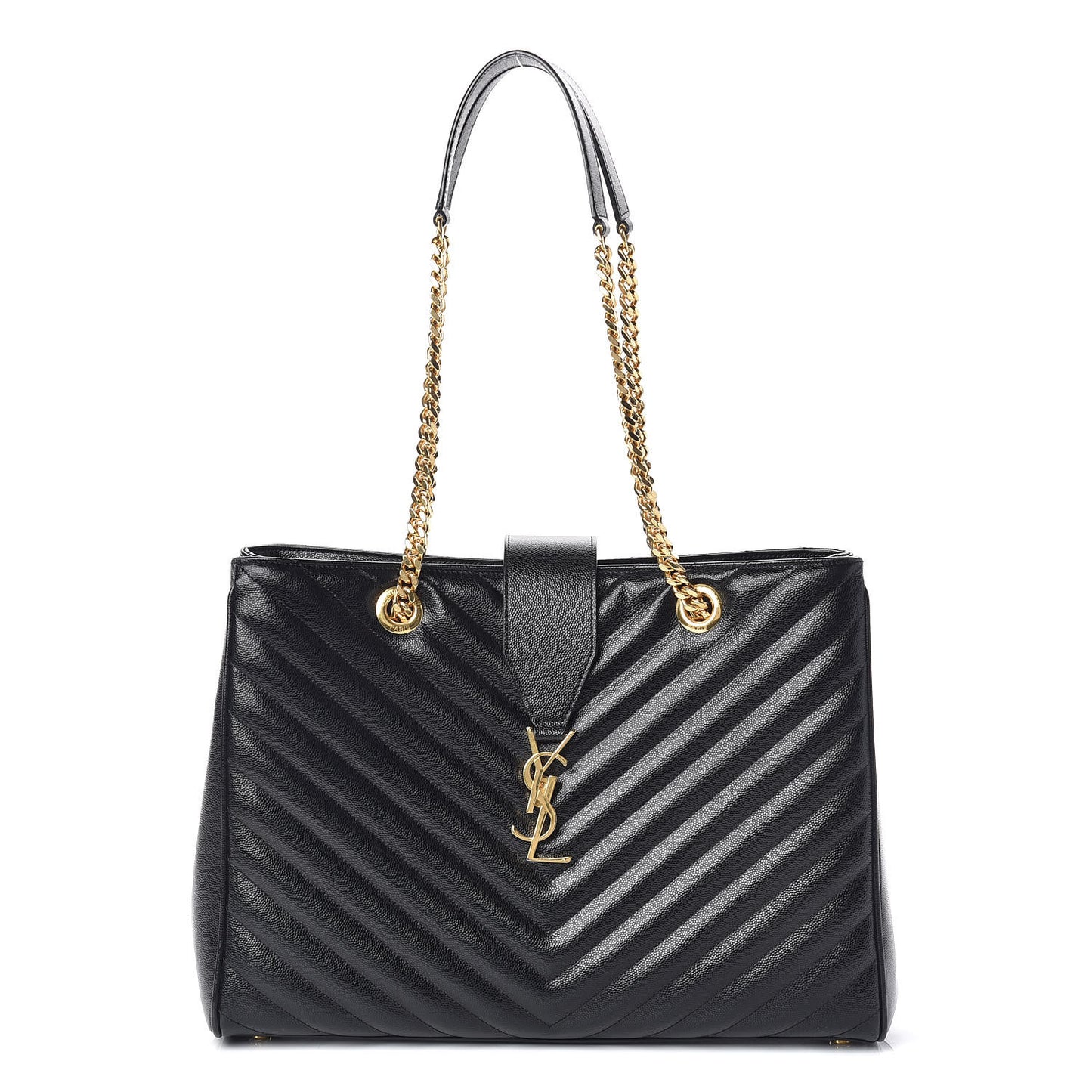 Grain De Poudre Matelasse Chevron Monogram Shopping Bag Black