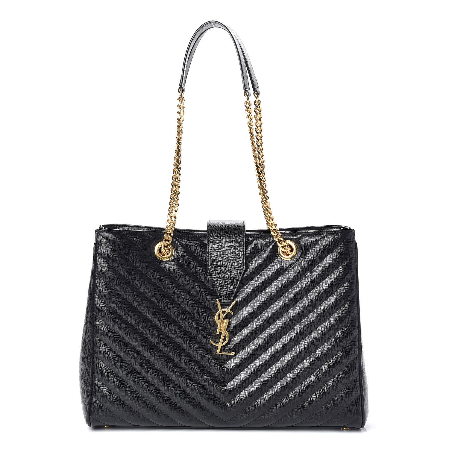 Saint Laurent Grain De Poudre Matelasse Chevron Monogram Shopping Bag Black 1 of 11
