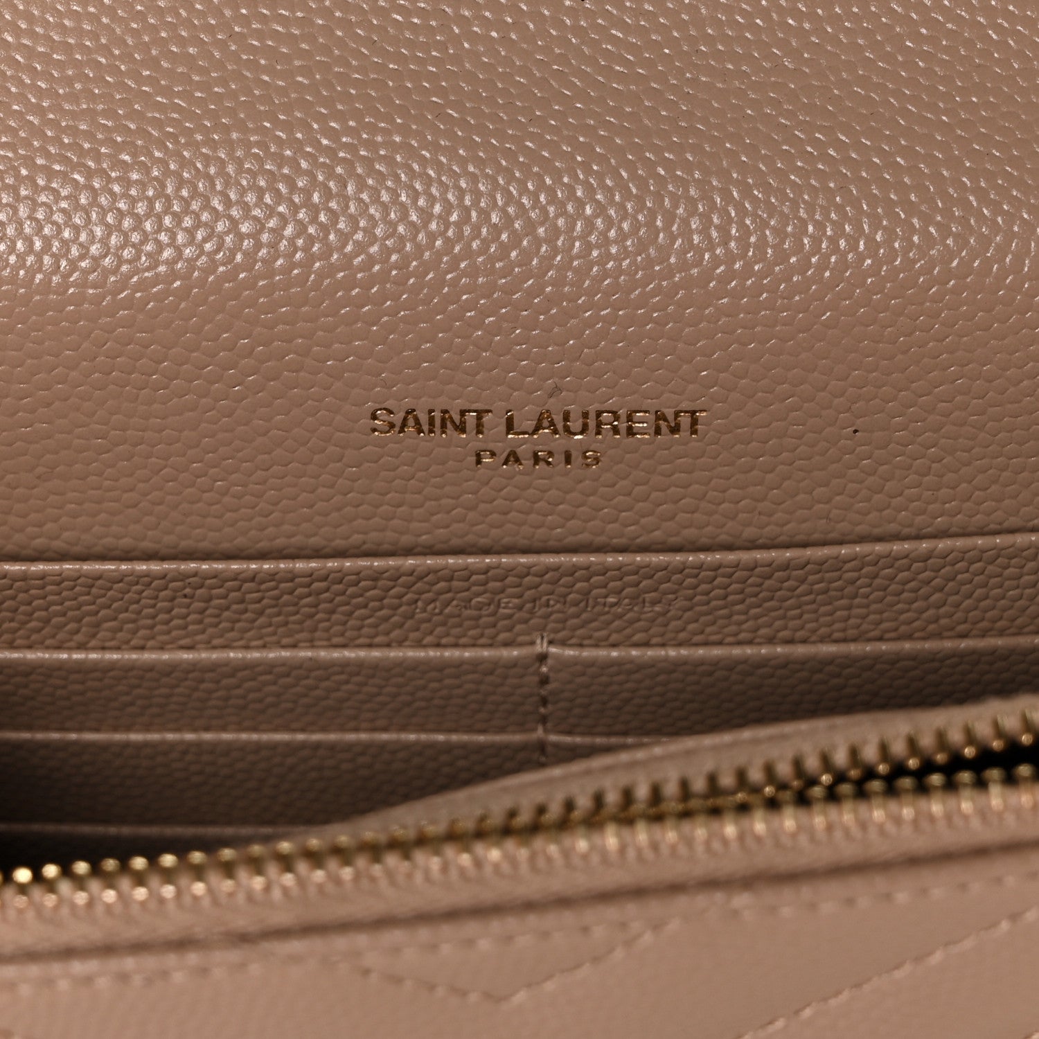 Saint Laurent Grain De Poudre Matelasse Chevron Monogram Envelope Chain Wallet Dark Beige 6 of 11