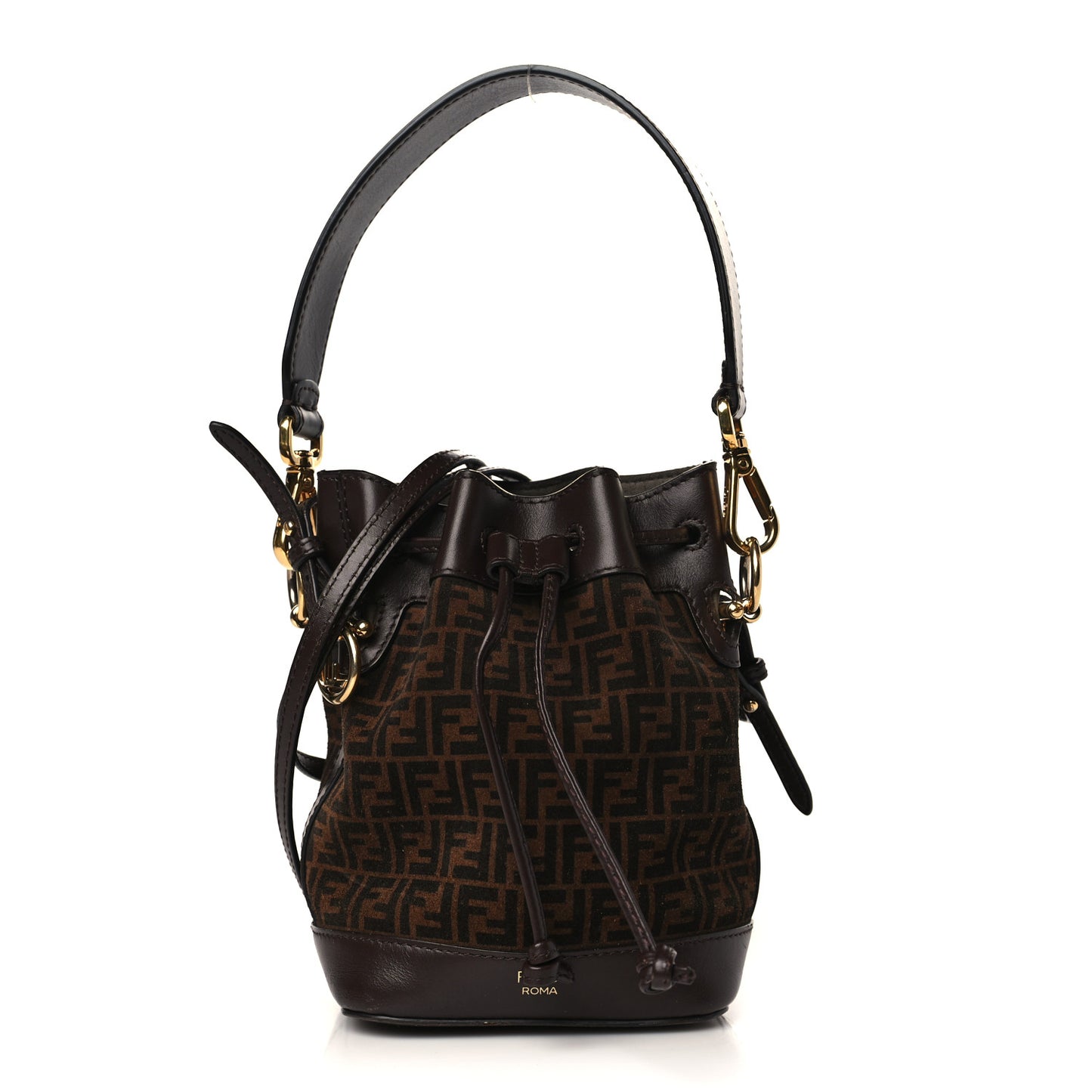 Suede Vitello King F is Fendi Micro FF Mini Mon Tresor Bucket Bag Sigaro Marrone Ebano