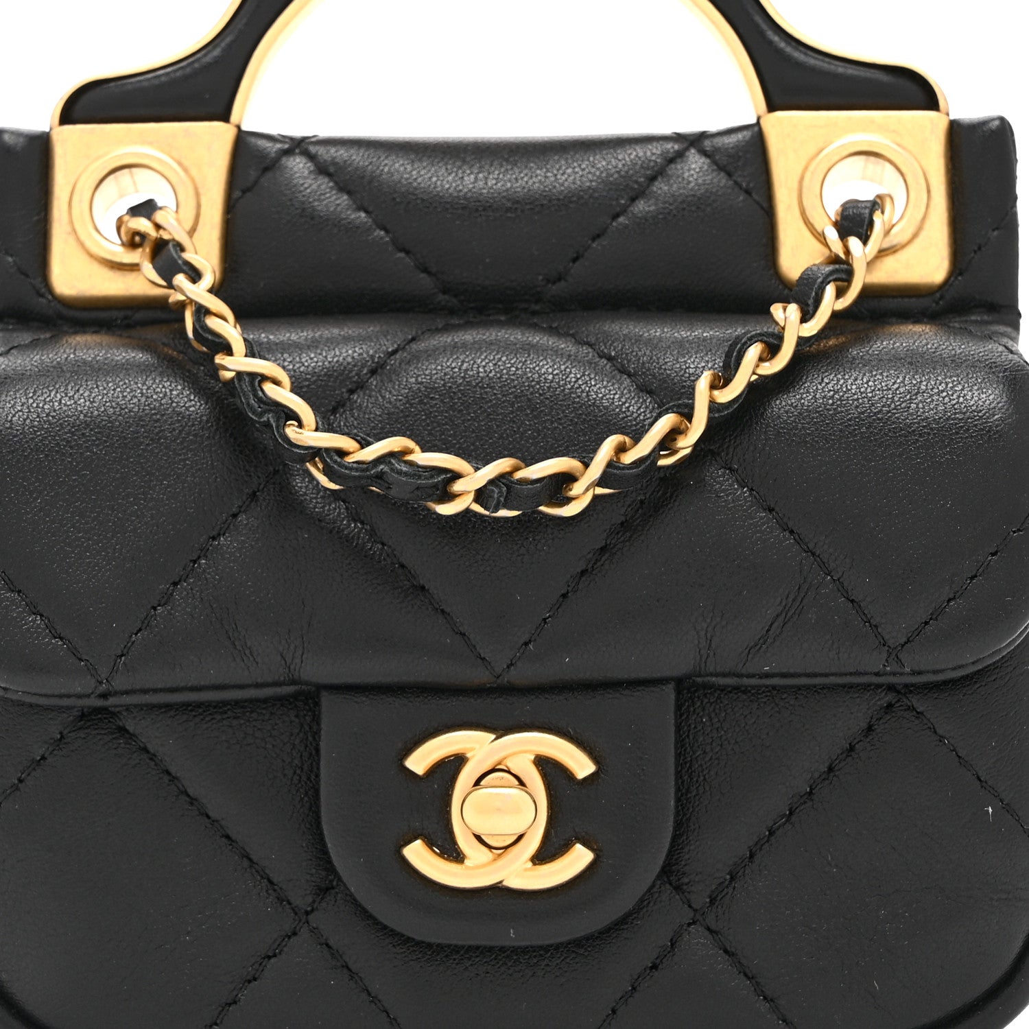Chanel Calfskin Quilted Lady Handle Flap Card Holder With Chain Black 9 of 11