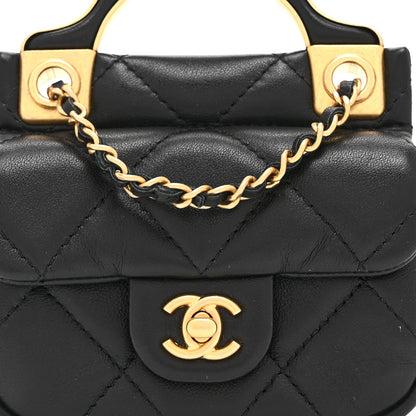 Chanel Calfskin Quilted Lady Handle Flap Card Holder With Chain Black 9 of 11