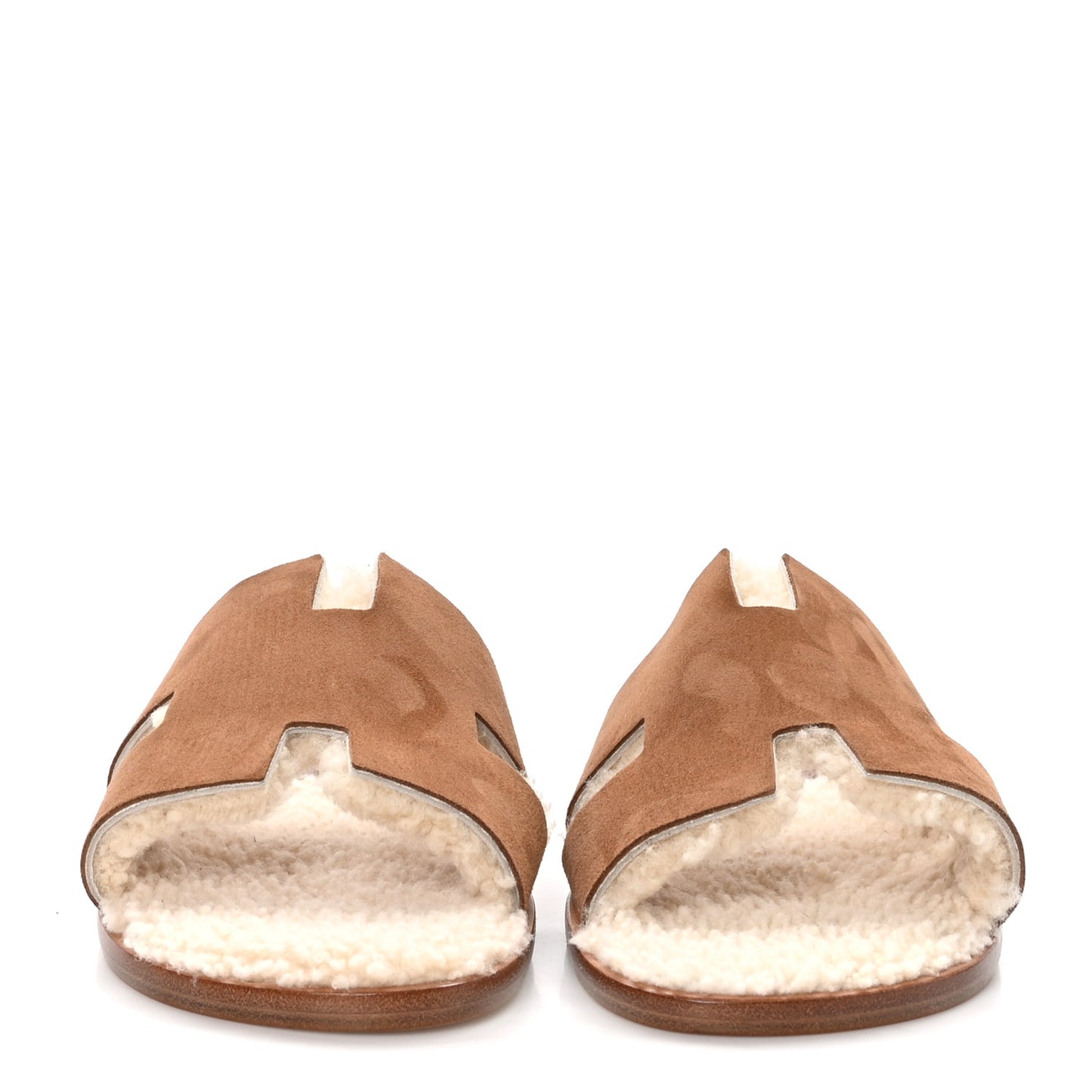 Suede Goatskin Shearling Mens Izmir Sandals 43.5 Marron Teck Ecru