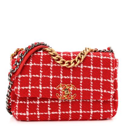 Chanel Tweed Quilted Medium Chanel 19 Flap Red White 1 of 11