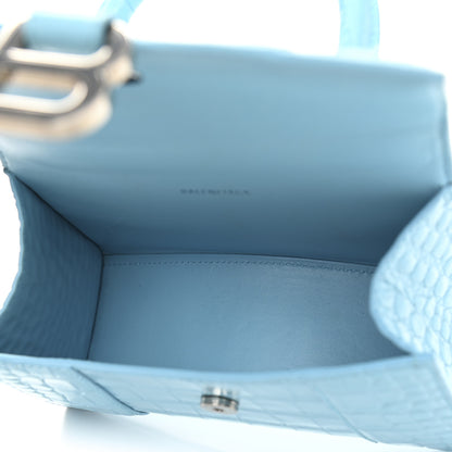 Balenciaga Shiny Calfskin Crocodile Embossed Hourglass Top Handle Bag XS Azur 5 of 11