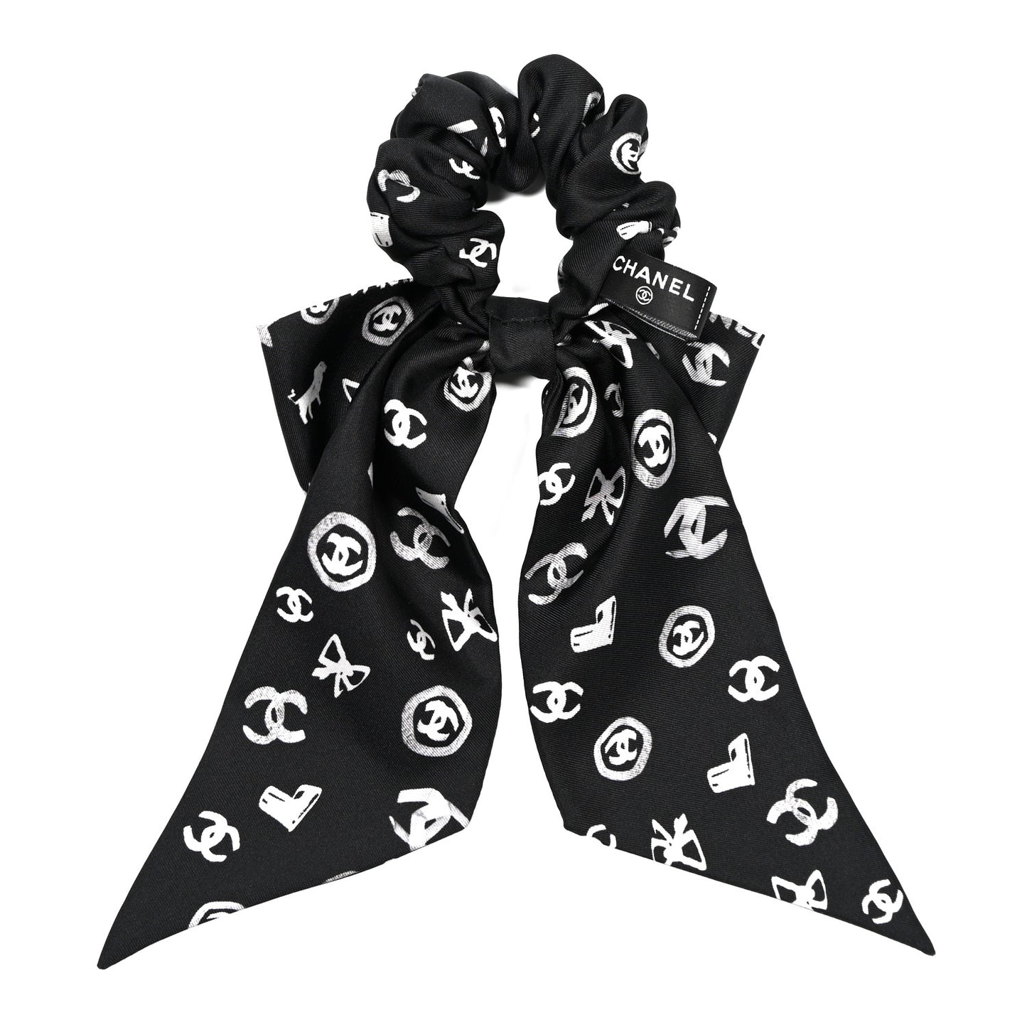 Silk Hair Tie Black White