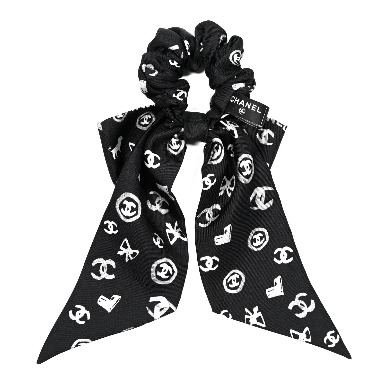 Chanel Silk Hair Tie Black White 2 of 3