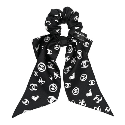 Chanel Silk Hair Tie Black White 2 of 3