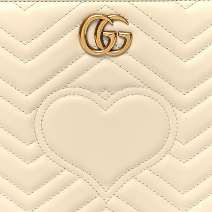 Gucci Calfskin Matelasse Chevron Heart GG Marmont Clutch Mystic White 8 of 11
