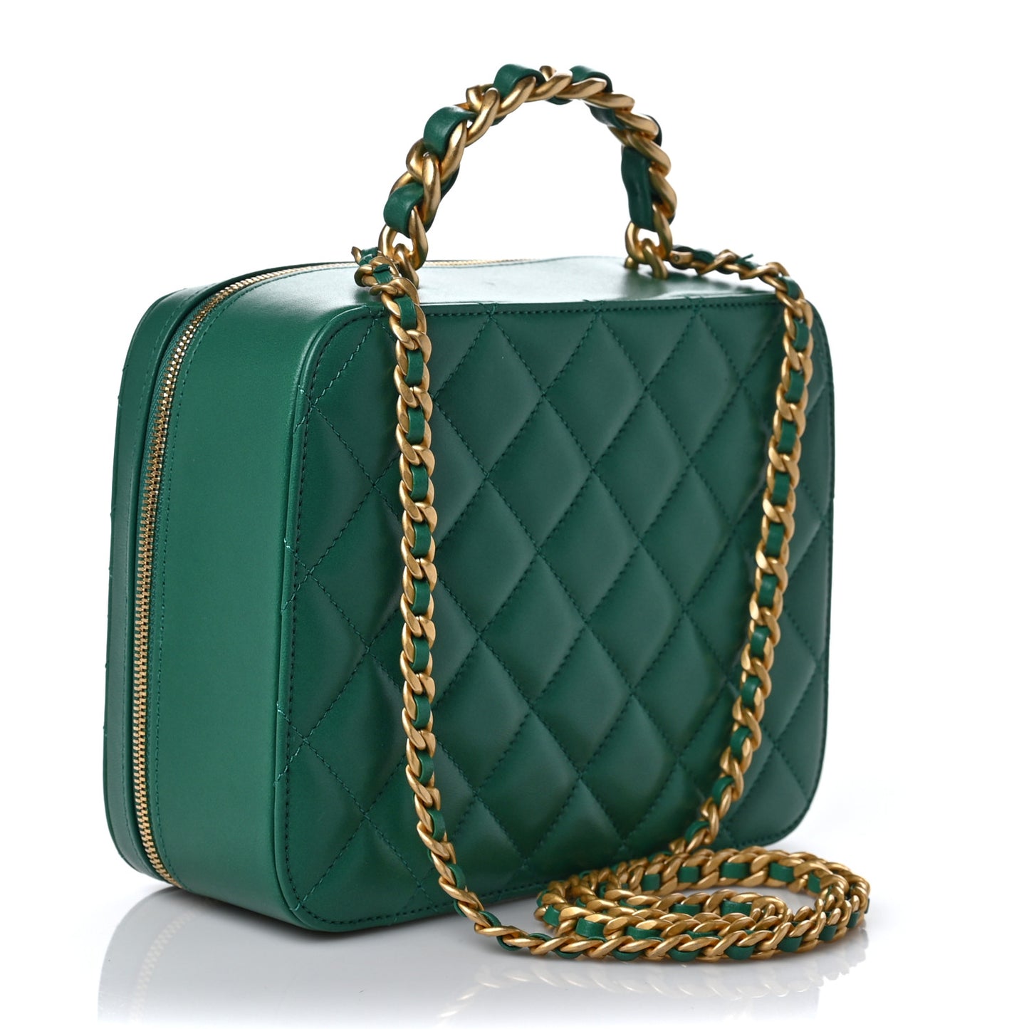 Lambskin Quilted Top Handle Vanity Case Green