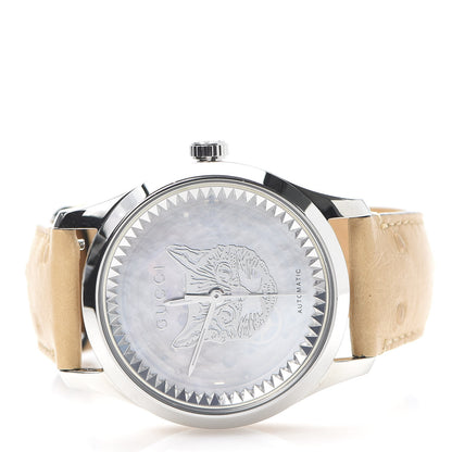 Gucci Stainless Steel Ostrich Mother of Pearl 38mm G-Timeless Cat Automatic Watch 3 of 8