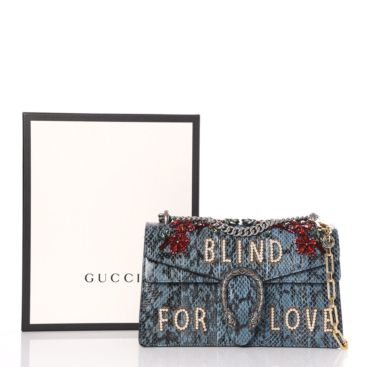 Snakeskin Blind For Love Embroidered Small Dionysus Shoulder Bag Ultramarine Multicolor