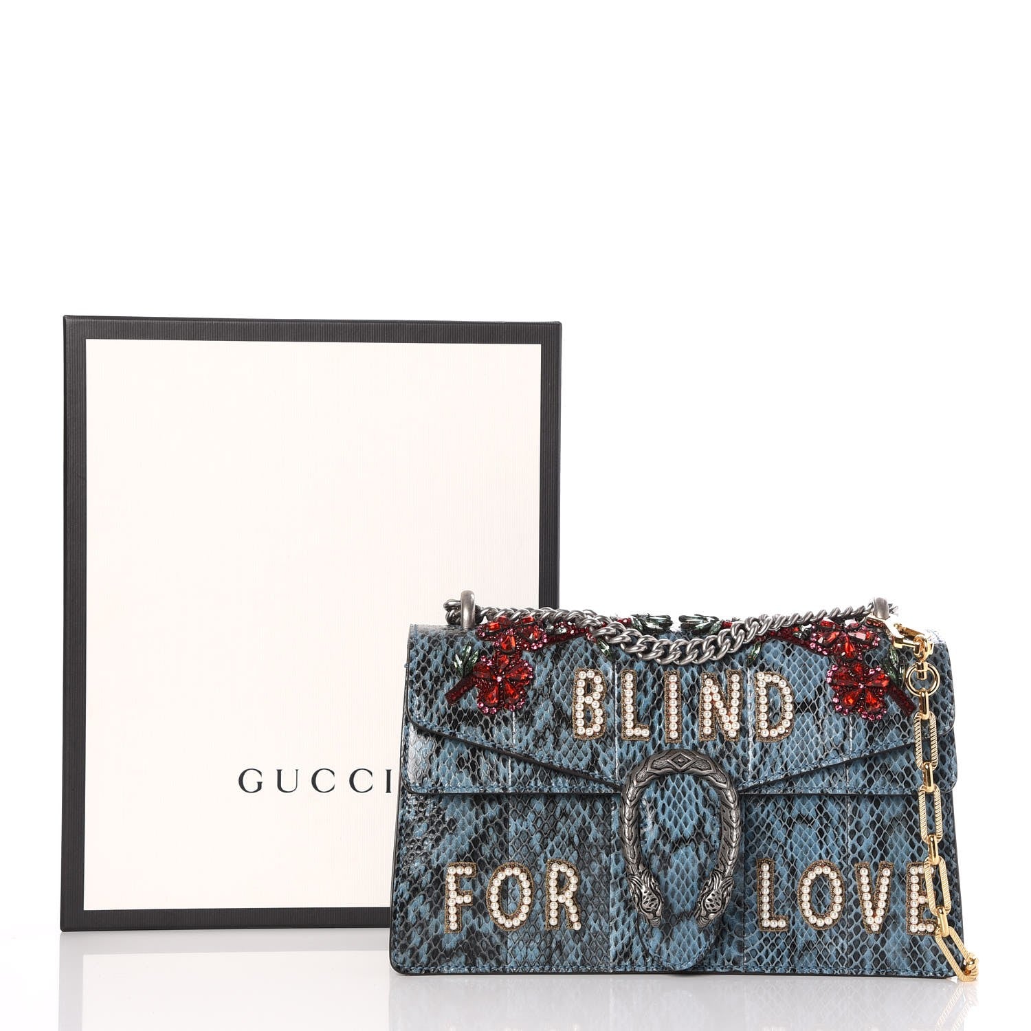 Gucci Snakeskin Blind For Love Embroidered Small Dionysus Shoulder Bag Ultramarine Multicolor 10 of 10