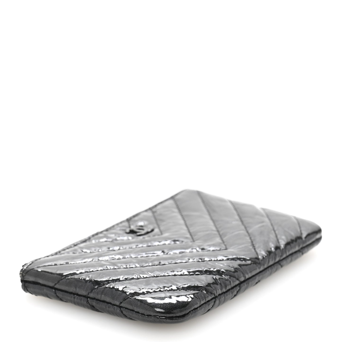 Patent Chevron Quilted Small Reissue Cosmetic Case So Black