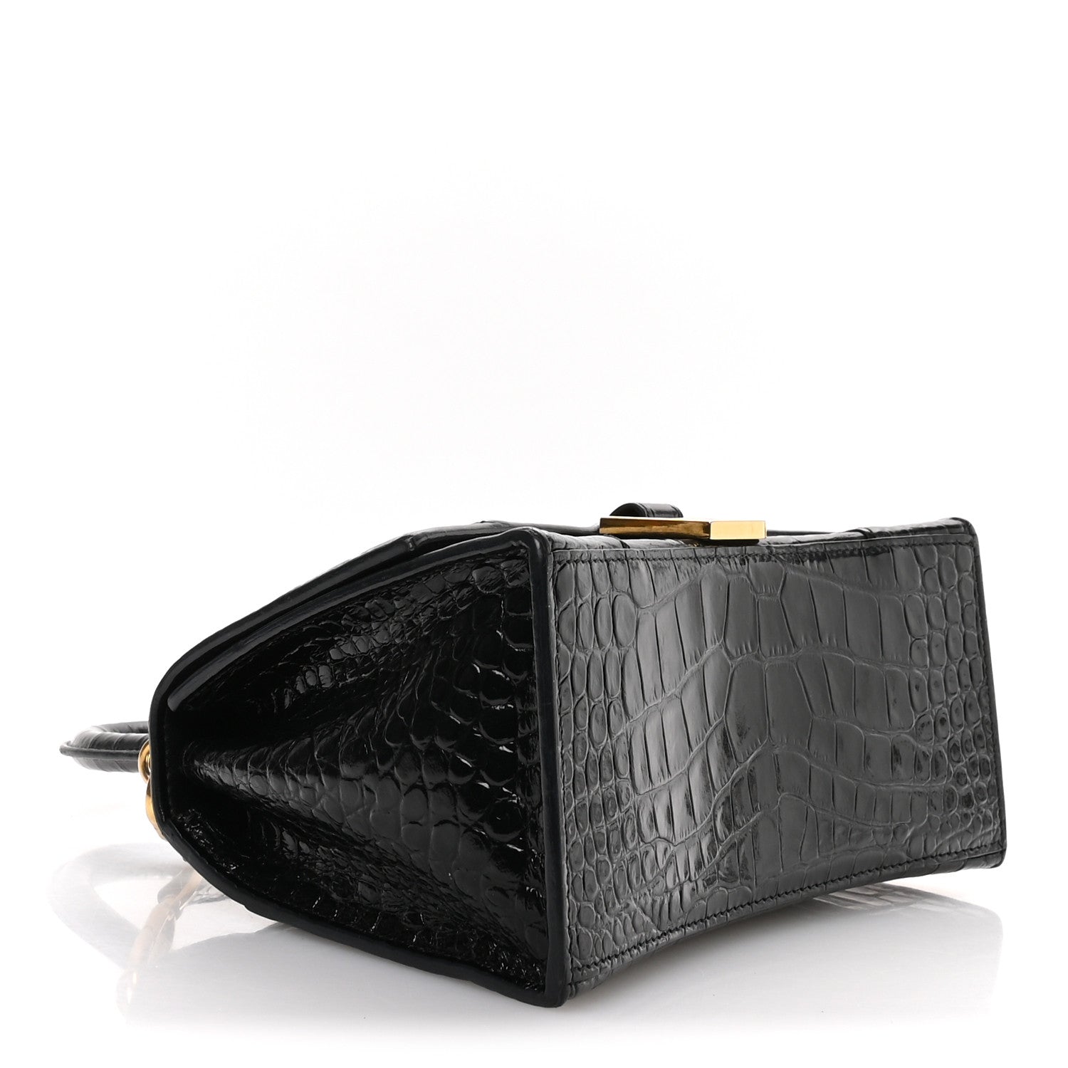 Balenciaga Shiny Calfskin Crocodile Embossed Small Hourglass Top Handle Bag Black 4 of 12