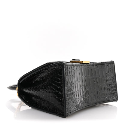 Balenciaga Shiny Calfskin Crocodile Embossed Small Hourglass Top Handle Bag Black 4 of 12